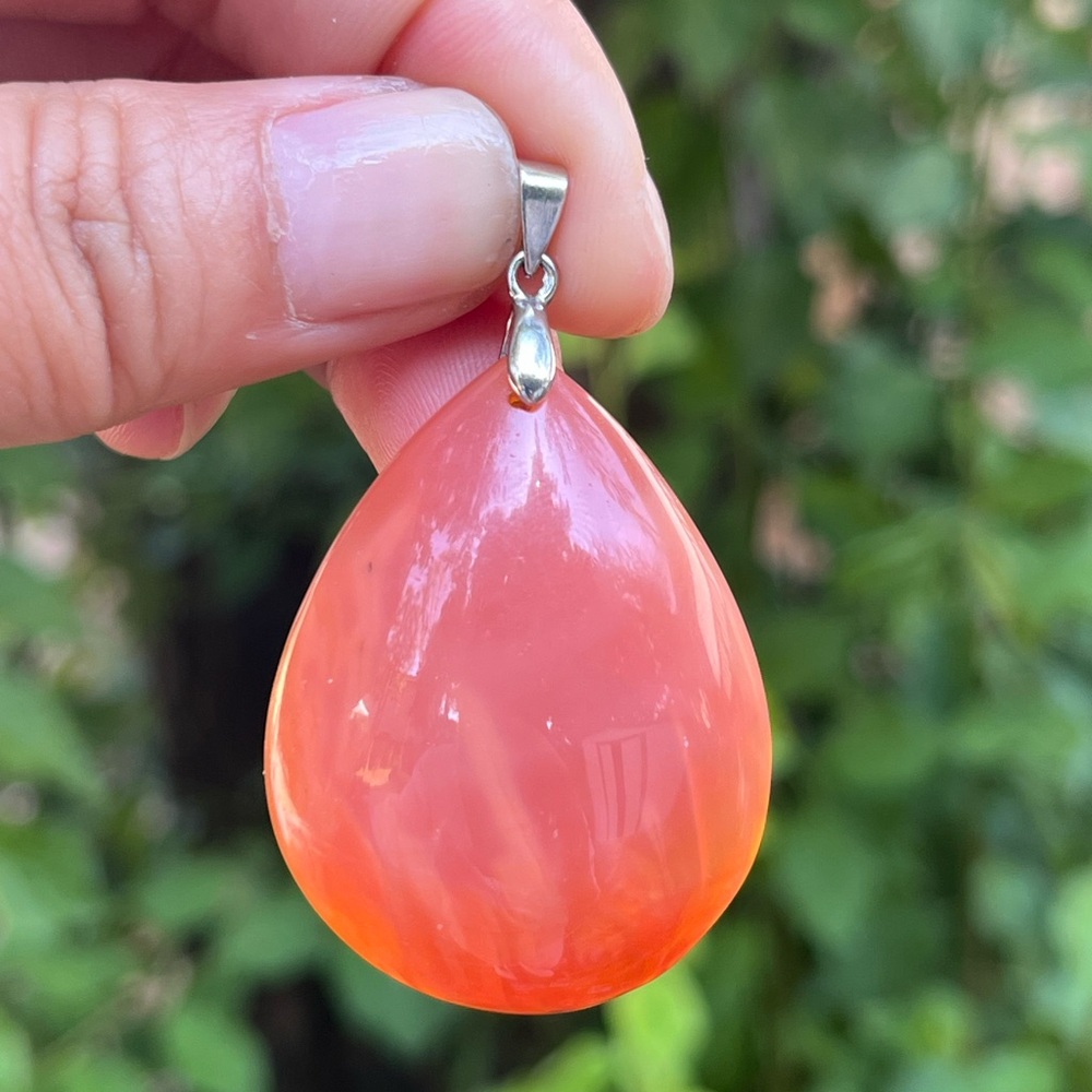 Sterling silver 925‎ stamped orange color Nanhong agate pendant 1222
